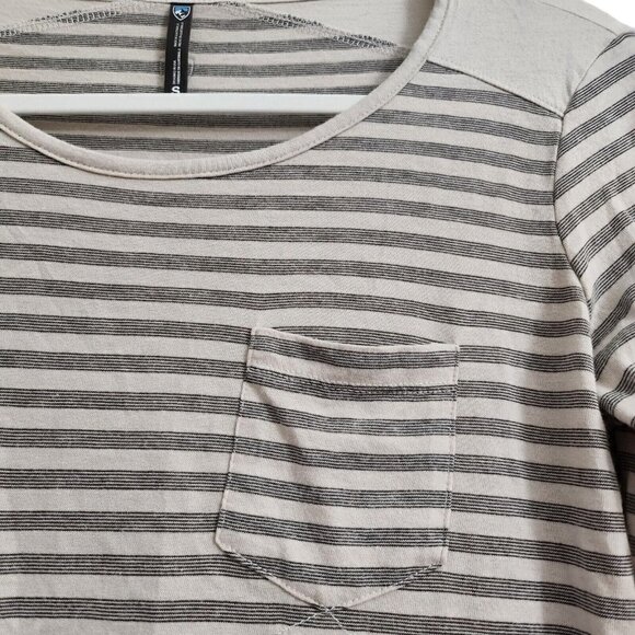 Kuhl Womens Top Small Beige Striped Jive 3/4 Sleeve Tee Dove Outdoor #8385 - Picture 2 of 13